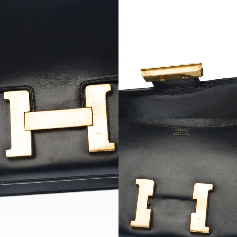 Women's Hermes Constance 23 shoulder bag in navy blue calfskin with gold hardware !
