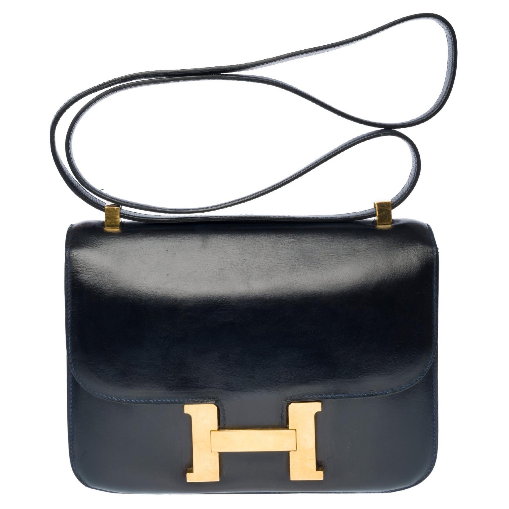 Hermes Constance 23 shoulder bag in navy blue calfskin with gold hardware !