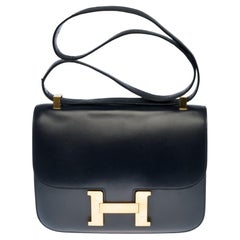 Hermes Constance 23 shoulder bag in navy blue calfskin with gold hardware !