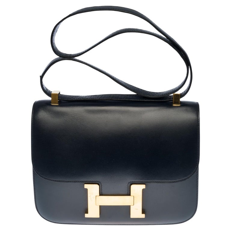 Hermes Constance 23 shoulder bag in navy blue calfskin with gold ...