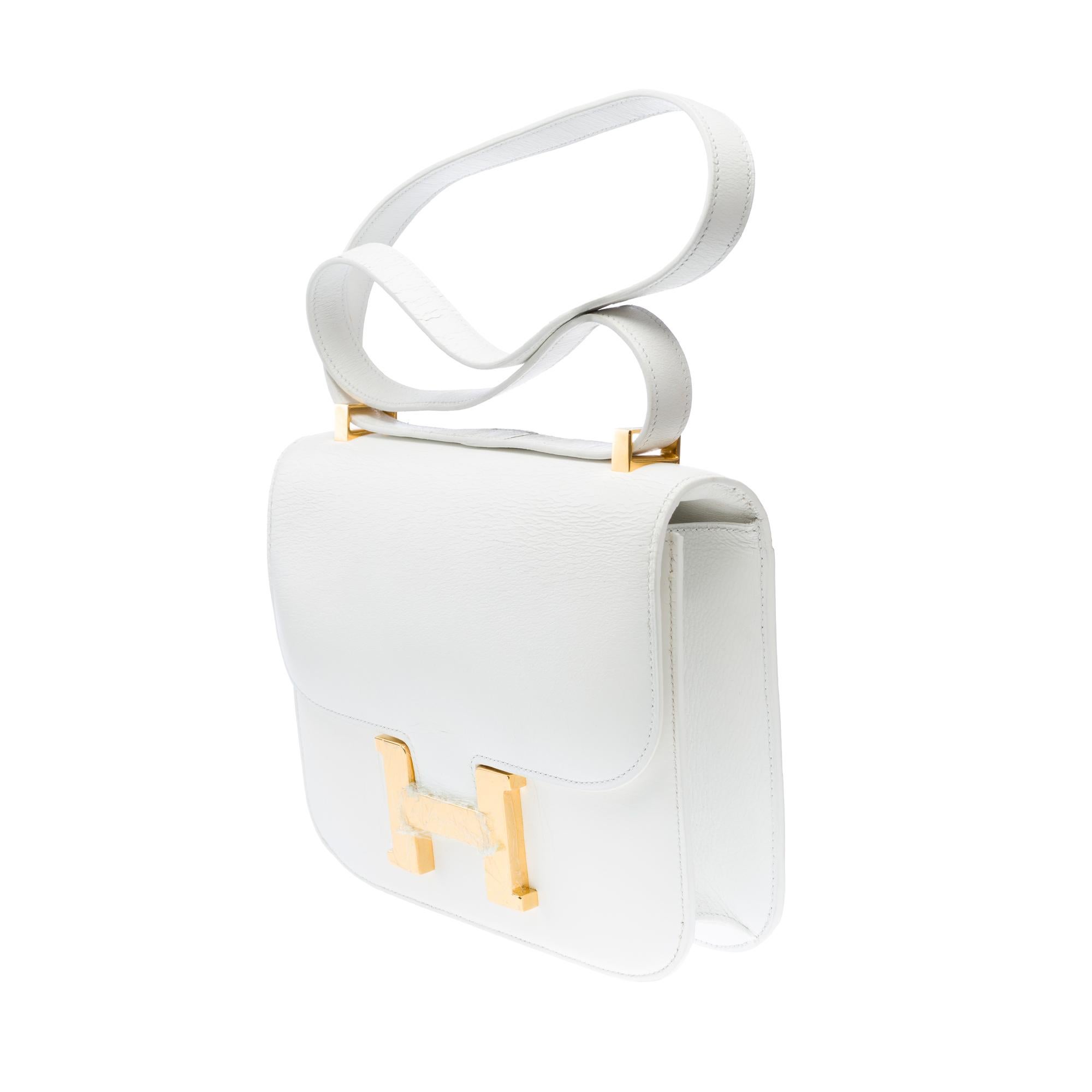 Hermès Constance 23 shoulder bag in White Pecari leather , GHW In Good Condition For Sale In Paris, IDF