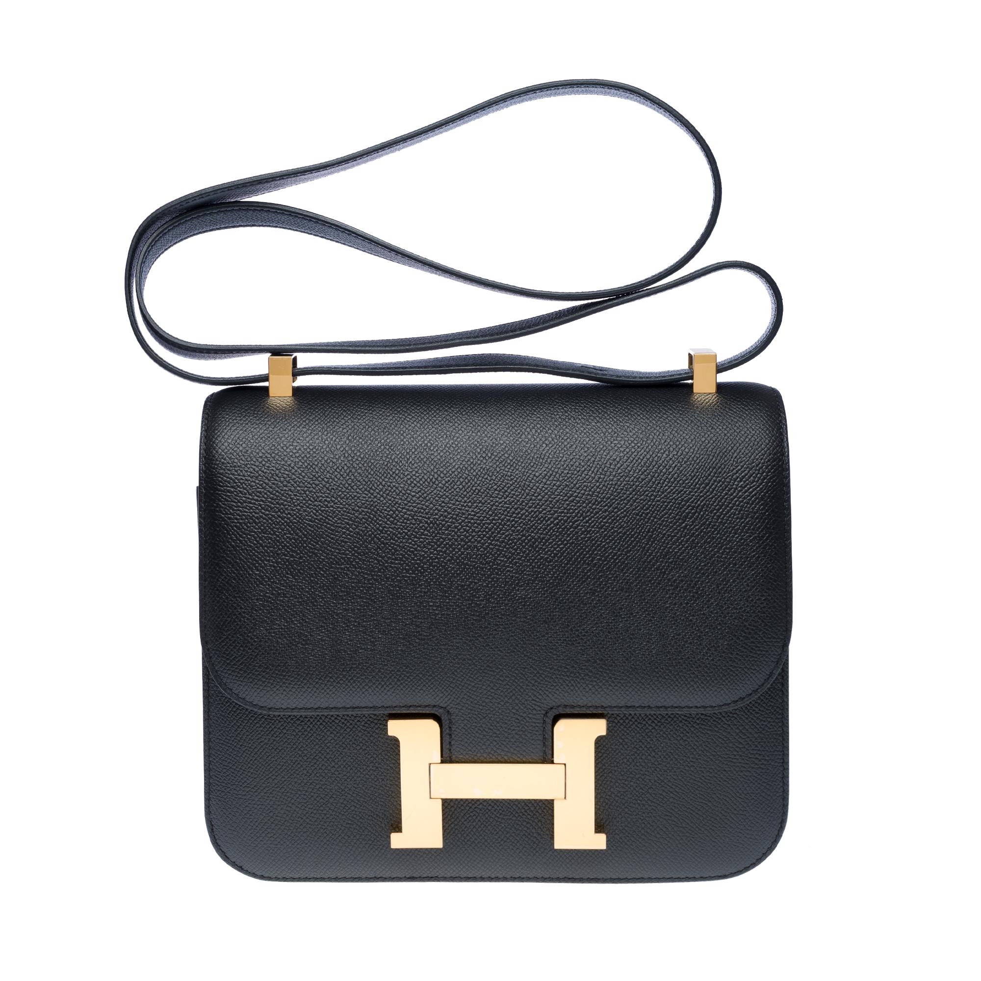 Orange Hermès Constance 23 shoulder bag in Black Epsom Calf leather , GHW For Sale