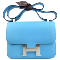 Hermes Constance 24 Blue Celeste Epsom Palladium Hardware NEW