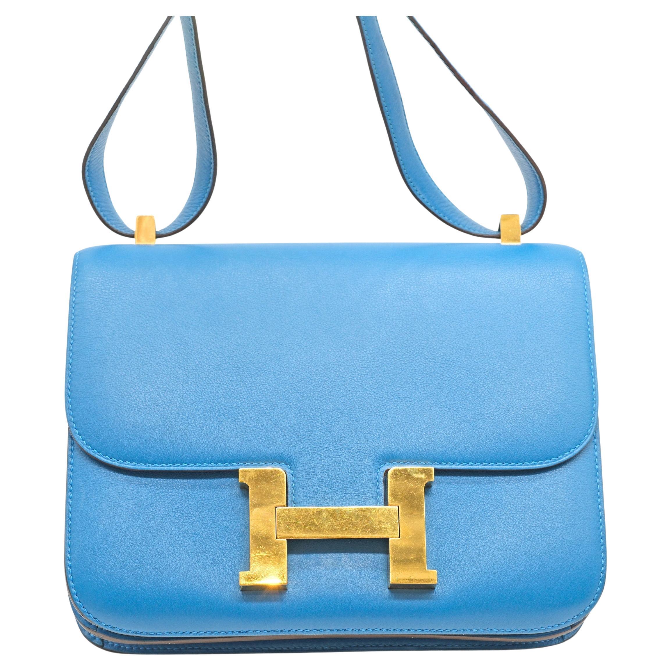 Hermès Constance 24 Blue Zanzibar Evercolor Leather Bag - '10s For Sale