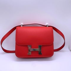 HERMES Constance 24 Epsom Leather Rouge de Coeur PHW Shoulder Bag Stamp D