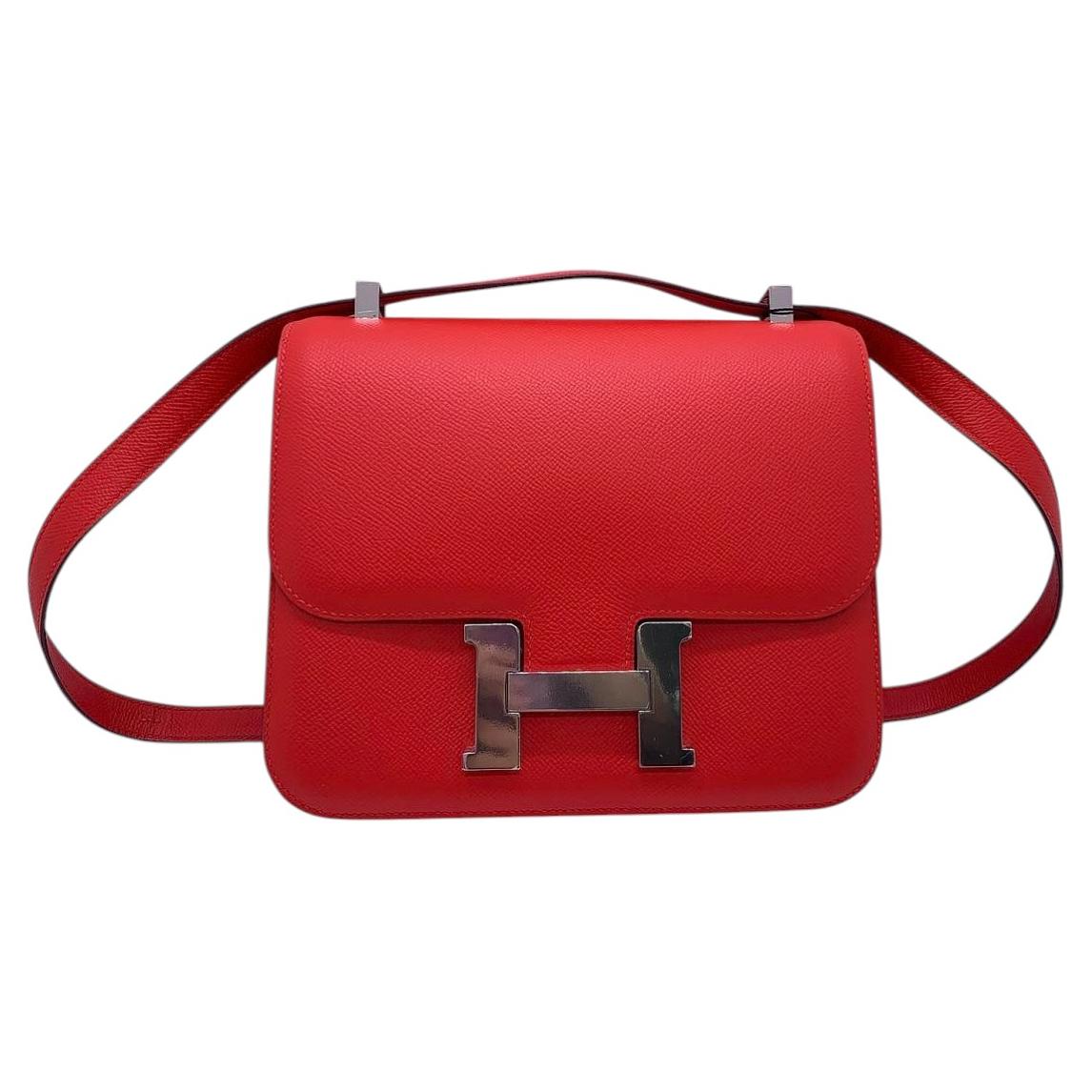 HERMES Constance 24 Epsom Leather Rouge de Coeur PHW Shoulder Bag Stamp D For Sale