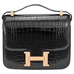 Hermès Constance 24 Noir/Black Alligator Mississippi Lisse Gold Hardware