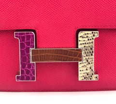 HERMES Constance 24 Rose Extreme Epsom Pourpre Etru Alligator and Lizard Buckle