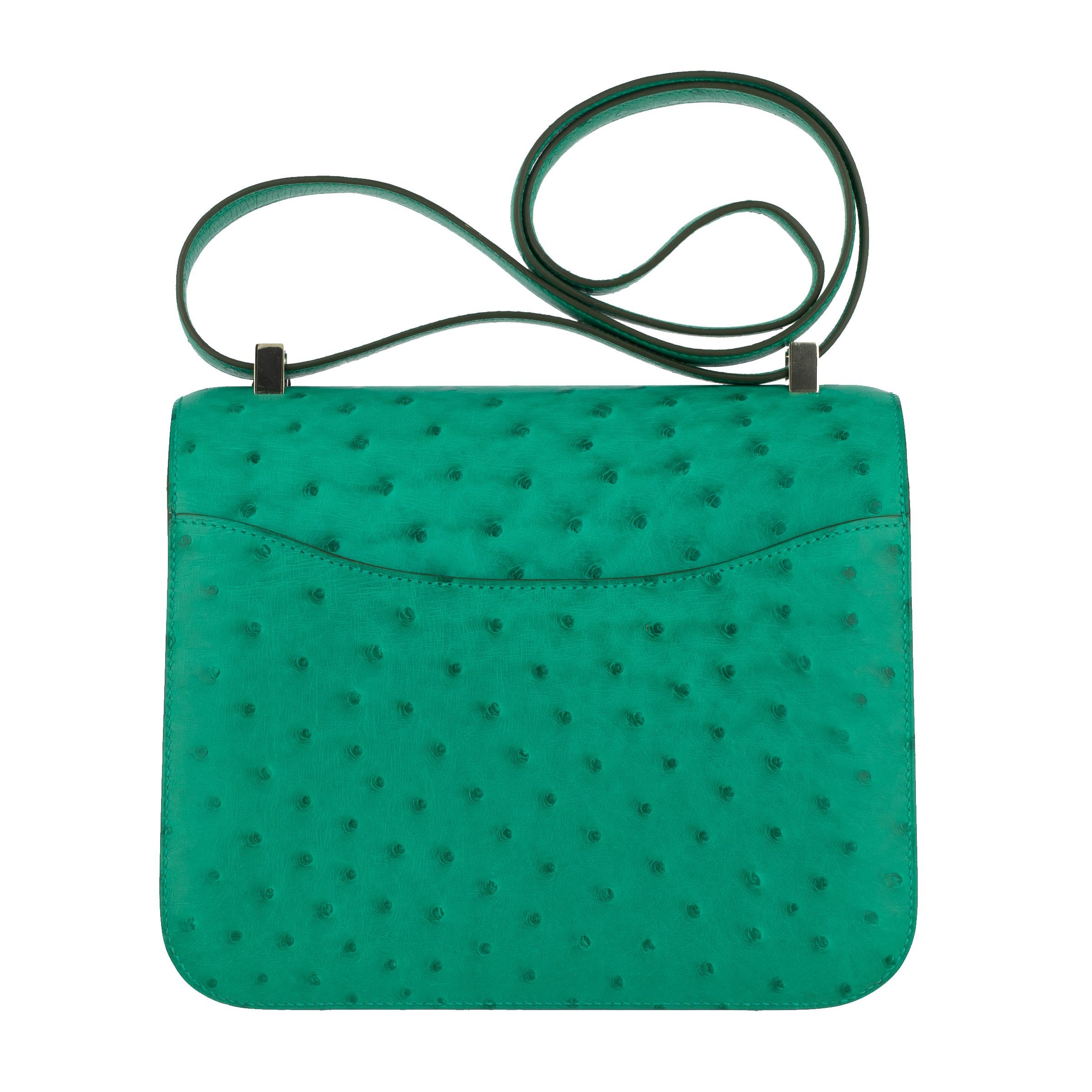 Women's or Men's Hermès Constance 24cm Vert Vertigo Ostrich Leather Palladium Hardware For Sale