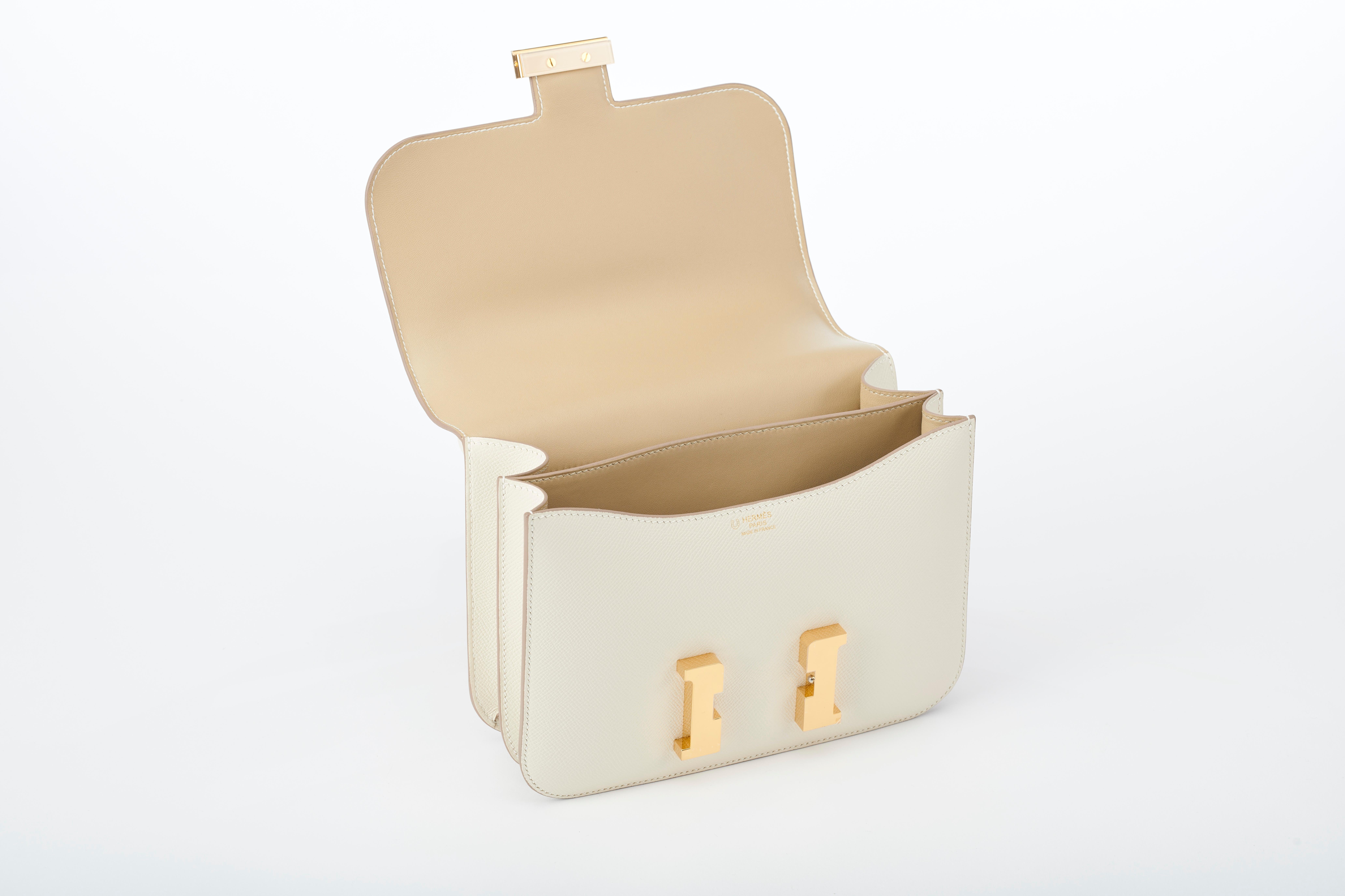 White Hermès Constance 24MM Personalized Craie Epsom and Sauge with Gold Hardware.