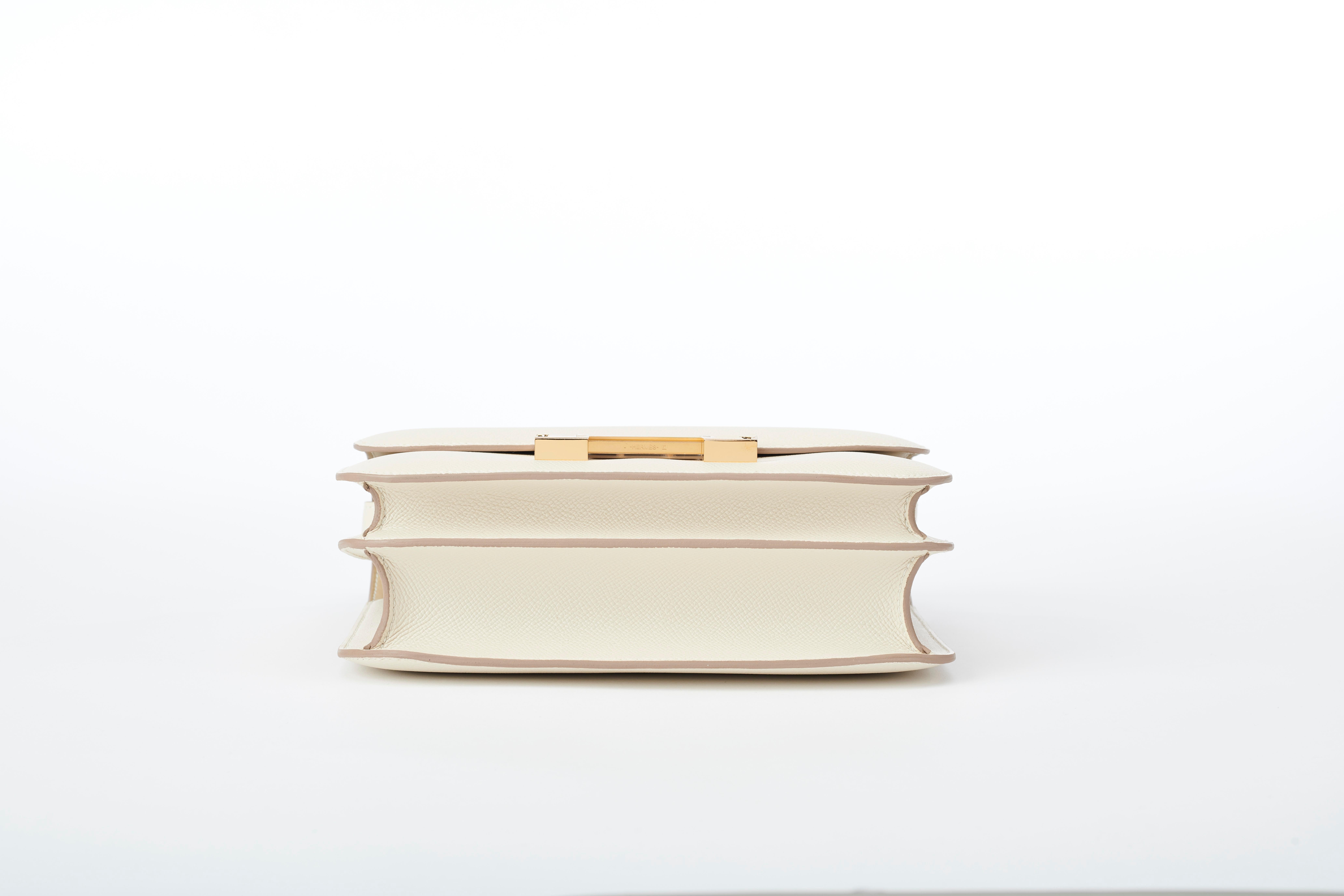 Women's or Men's Hermès Constance 24MM Personalized Craie Epsom and Sauge with Gold Hardware.