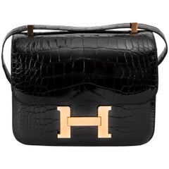 Hermès Constance Alligator Mississipiensis Lisse Noir Rose Gold Hardware