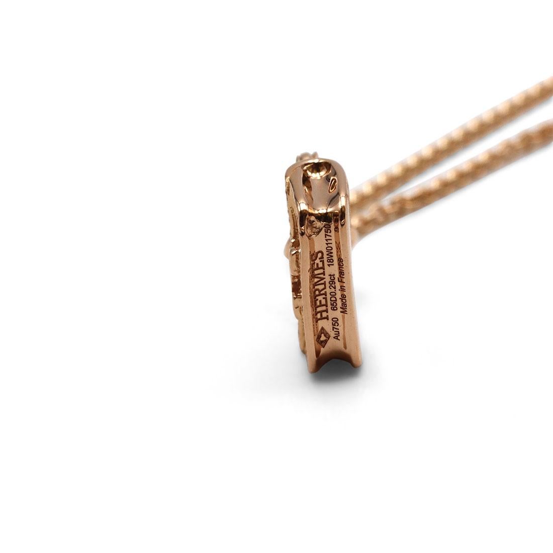 Hermès 'Constance Amulette' Rose Gold and Diamond Pendant Necklace In Excellent Condition In New York, NY