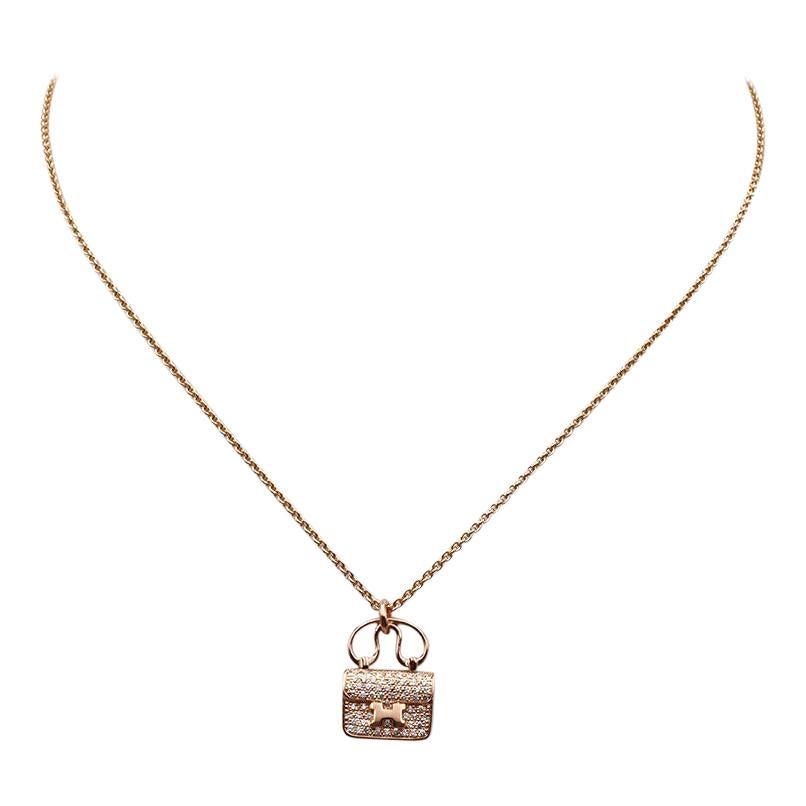 Hermès 'Constance Amulette' Rose Gold and Diamond Pendant Necklace