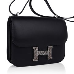 Hermes Constance 18 Black / Ombre Lizard Buckle Bag Madame Leather New