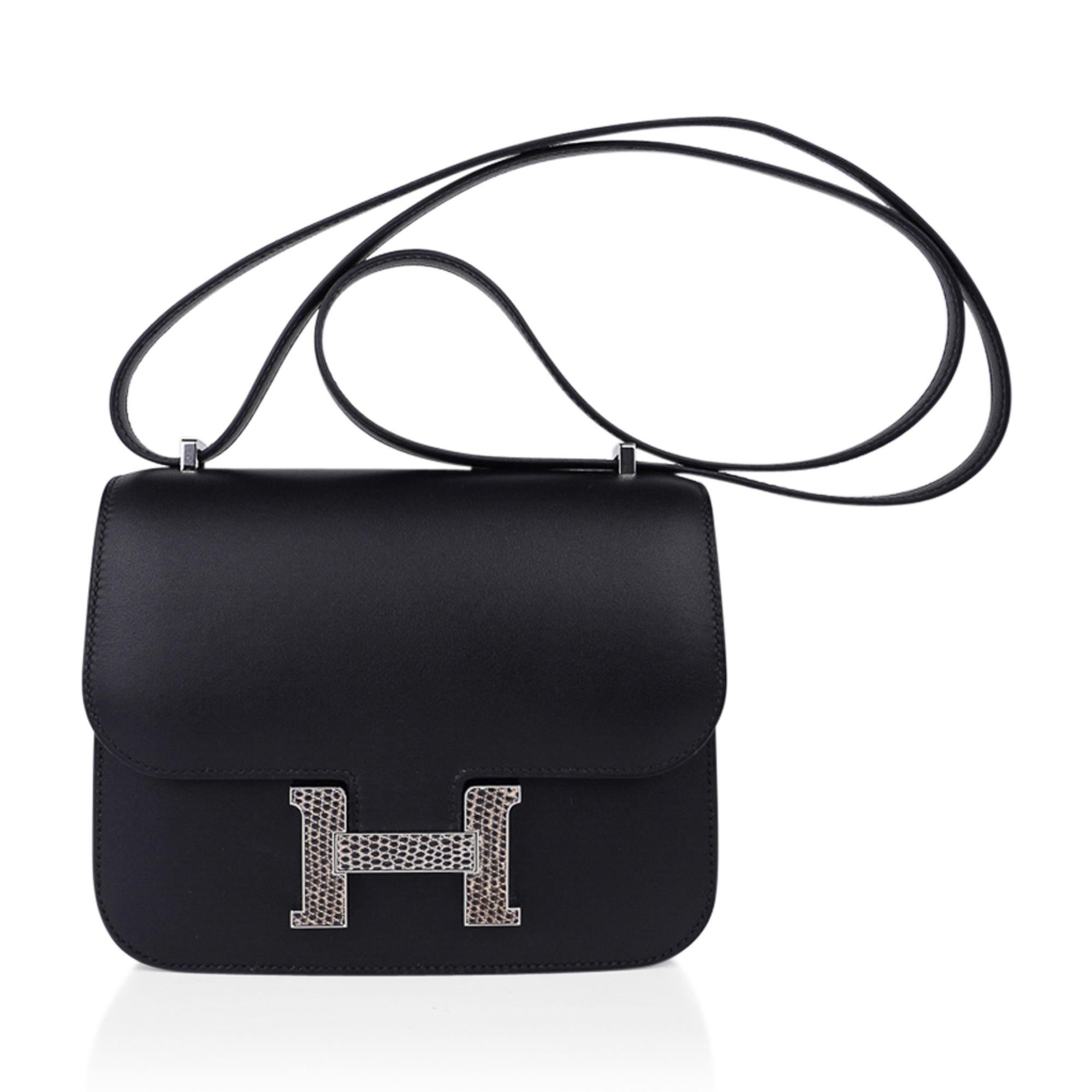 Hermes Constance 18 Black / Ombre Lizard Buckle Bag Madame Leather New In New Condition In Miami, FL