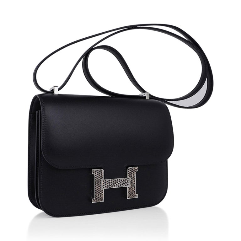 Hermes Constance 18 Black / Ombre Lizard Buckle Bag Madame Leather New at  1stDibs