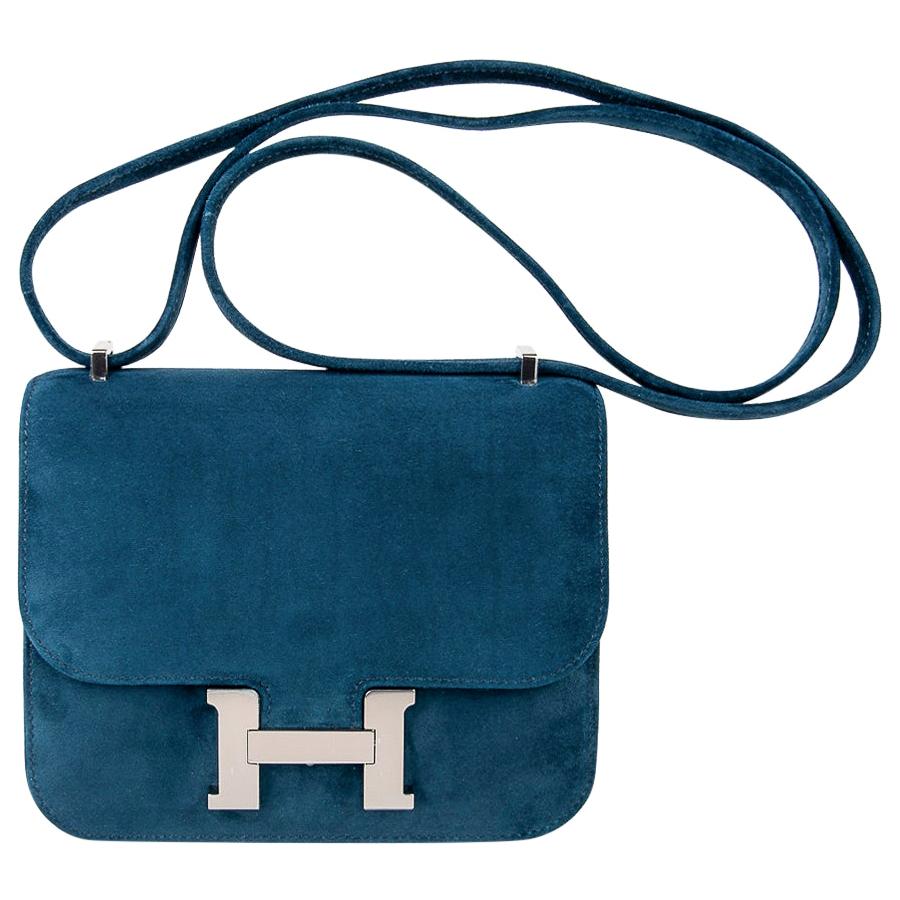 Hermes Constance Bag 18 Blue Ocean Doblis Palladium Limited Edition