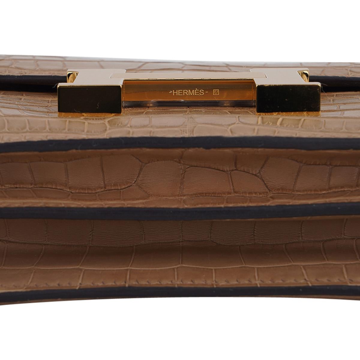Hermès - Sac Constance 18 Chai en alligator mat et accessoires dorés en vente 1