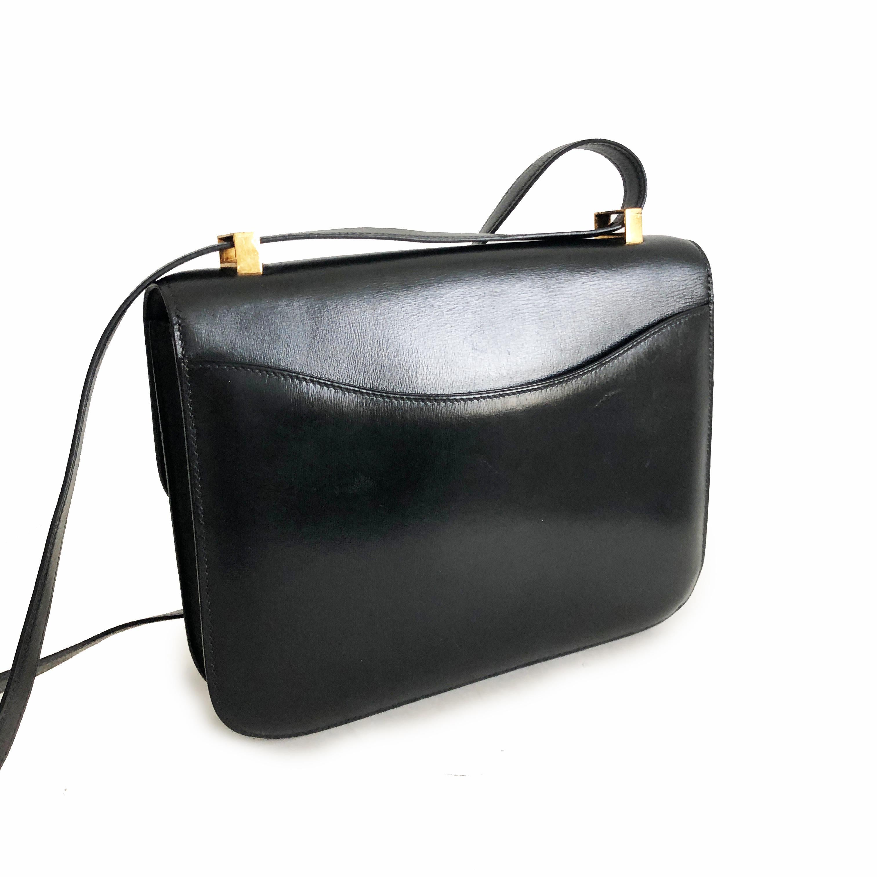 Hermes Constance Bag 23cm Black Box Leather Vintage 80s  3