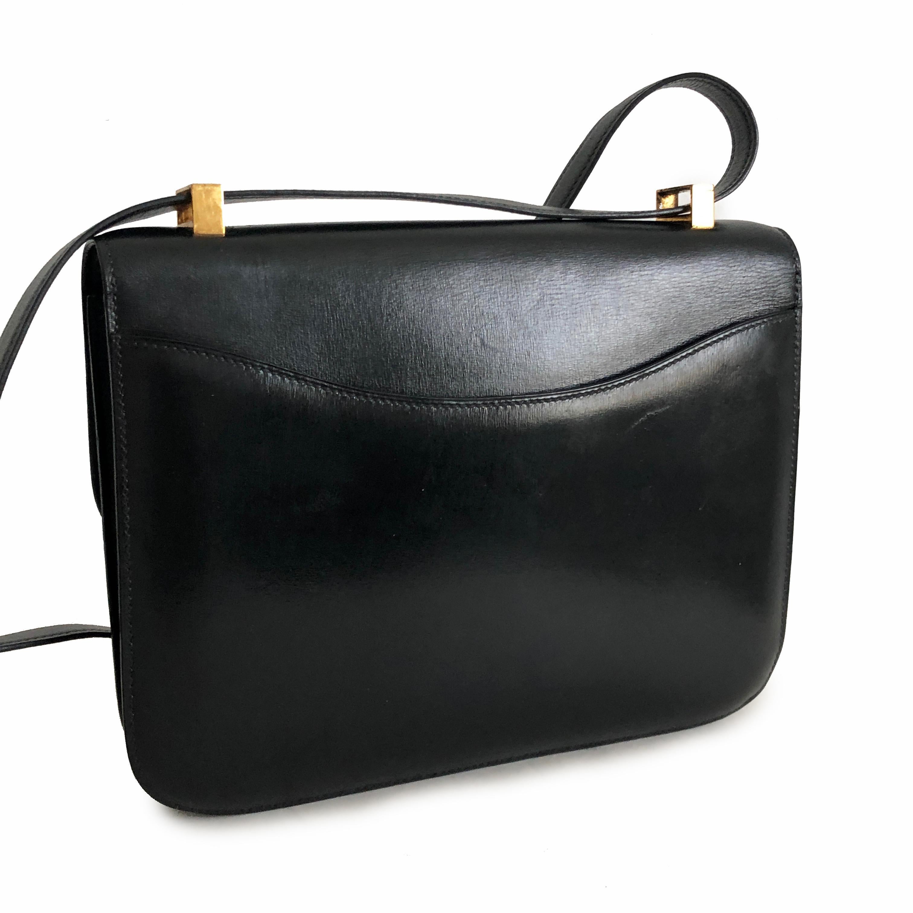 Hermes Constance Bag 23cm Black Box Leather Vintage 80s  4
