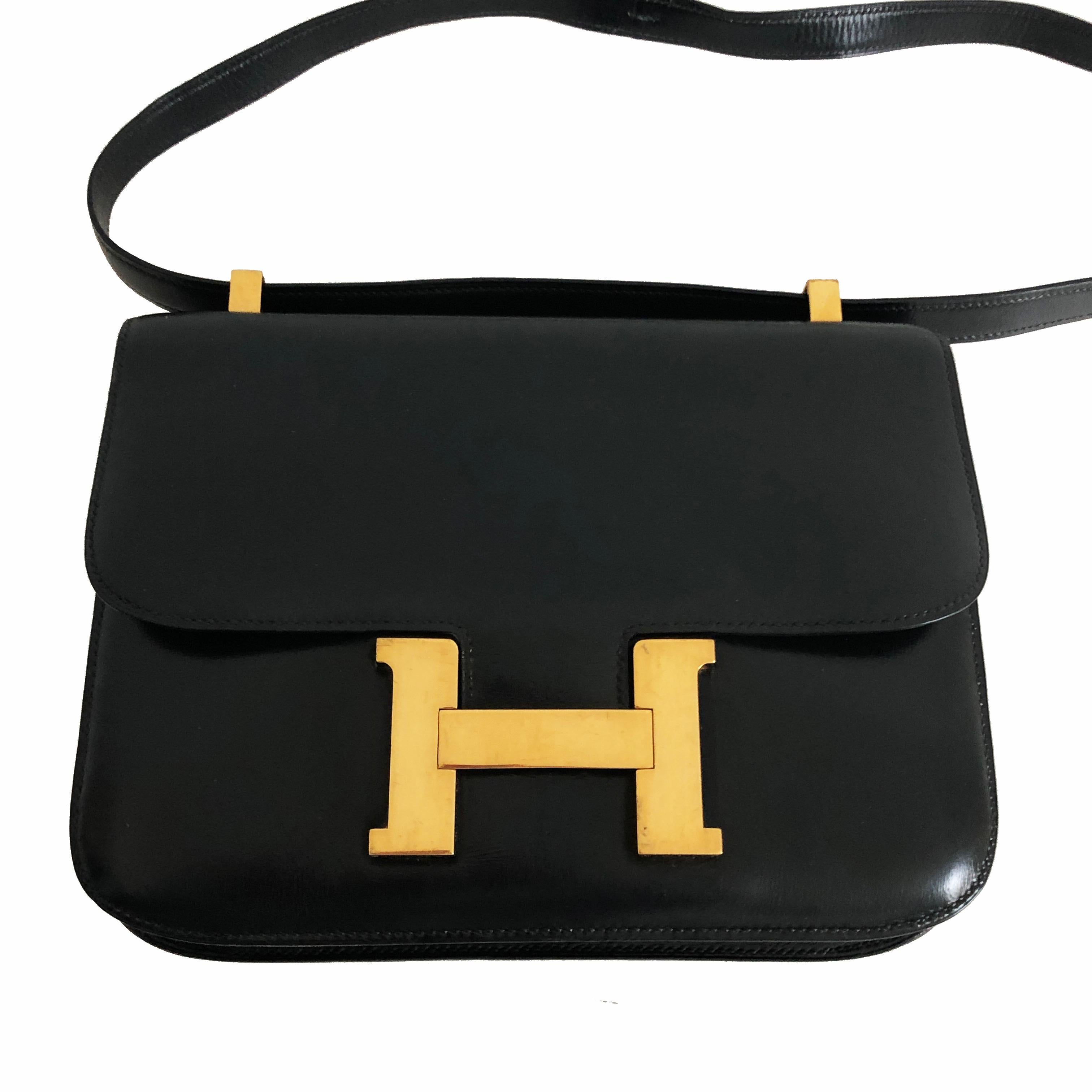 Hermes Constance Bag 23cm Black Box Leather Vintage 80s  5