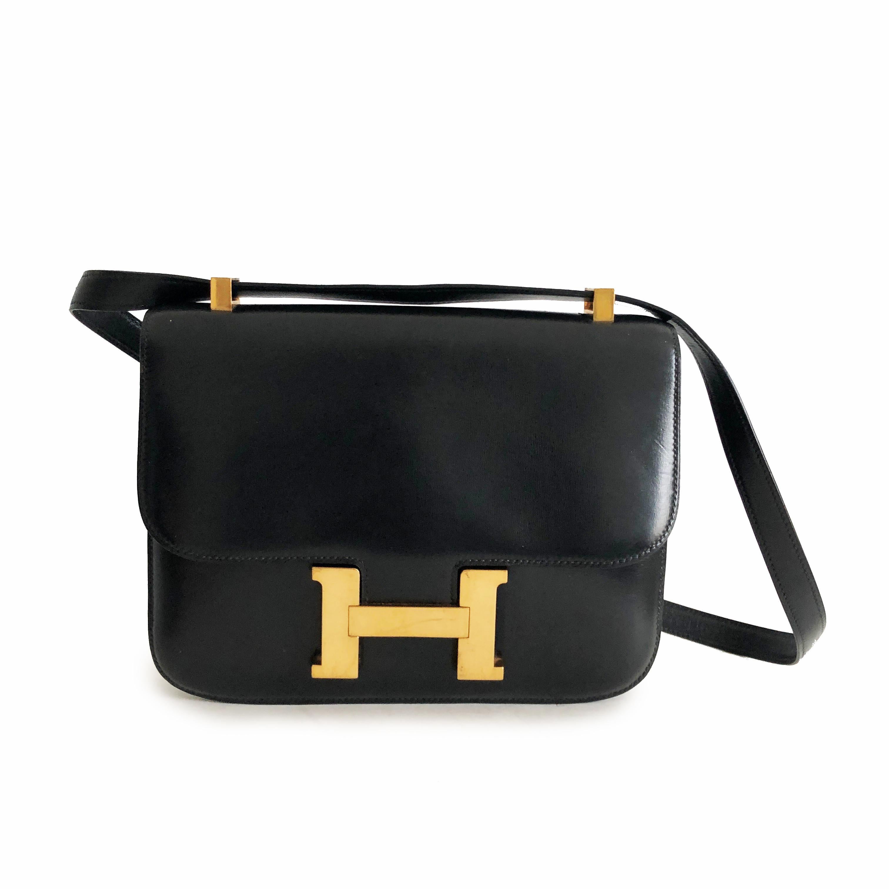Hermes Constance Bag 23cm Black Box Leather Vintage 80s  In Good Condition In Port Saint Lucie, FL
