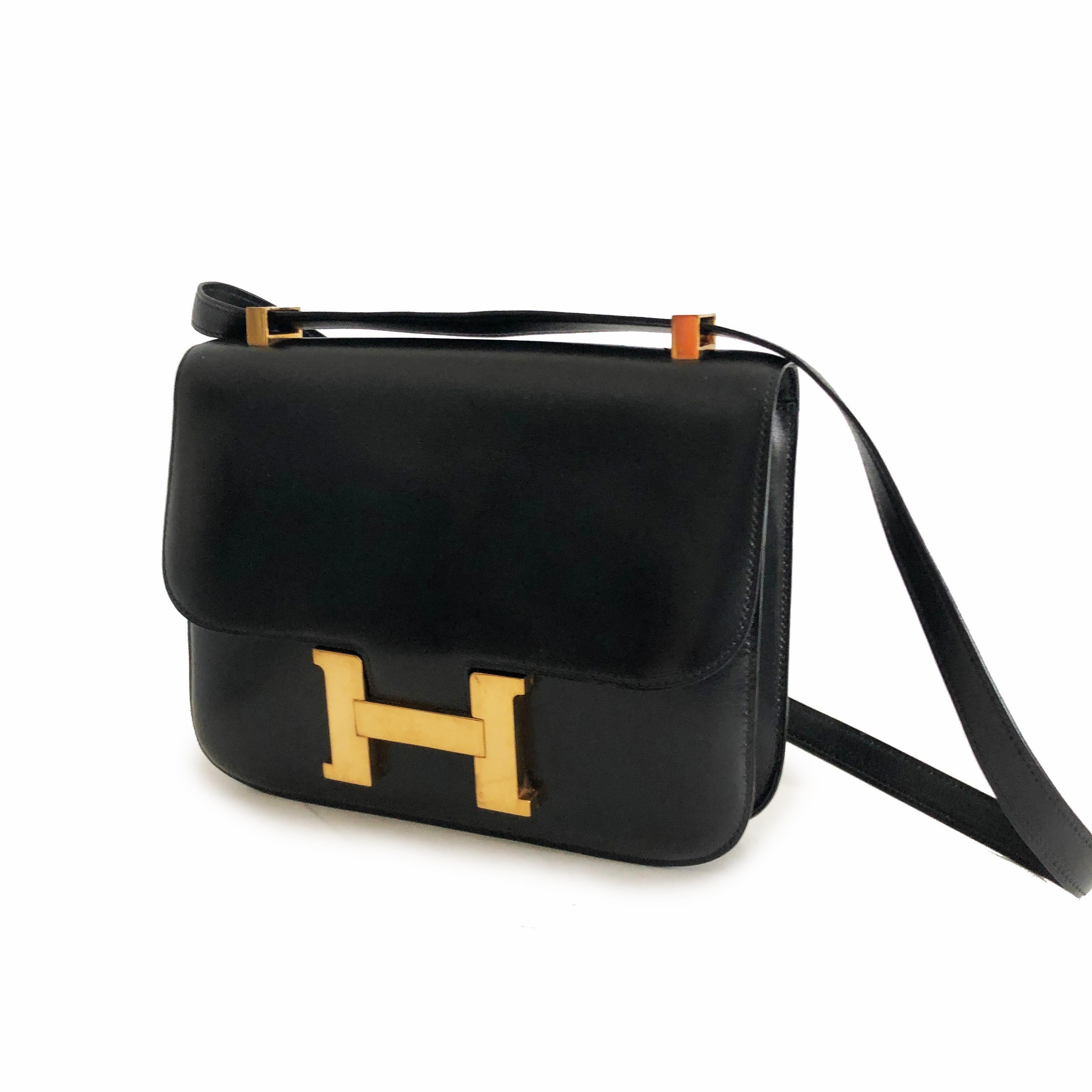 Women's Hermes Constance Bag 23cm Black Box Leather Vintage 80s 