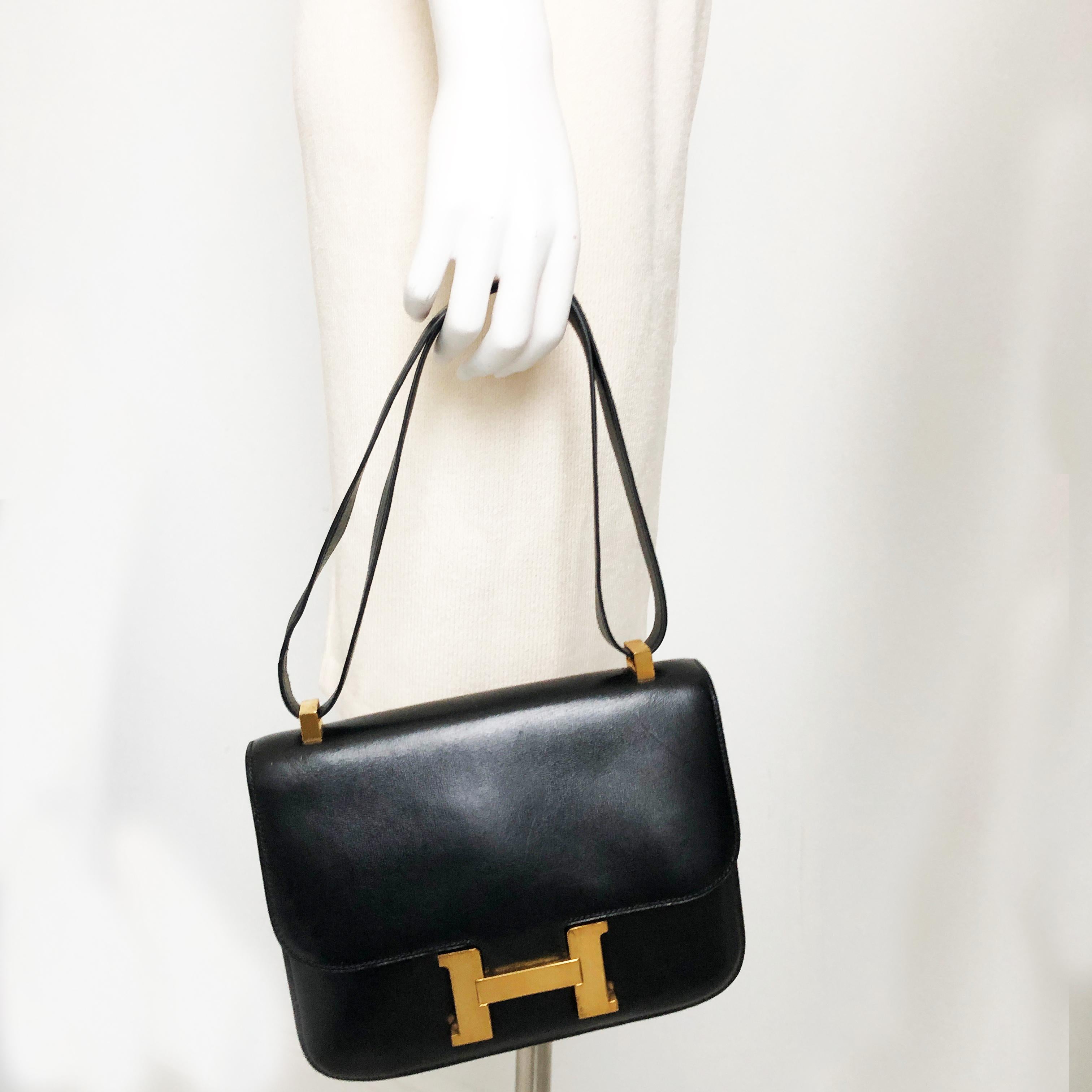 Hermes Constance Bag 23cm Black Box Leather Vintage 80s  1