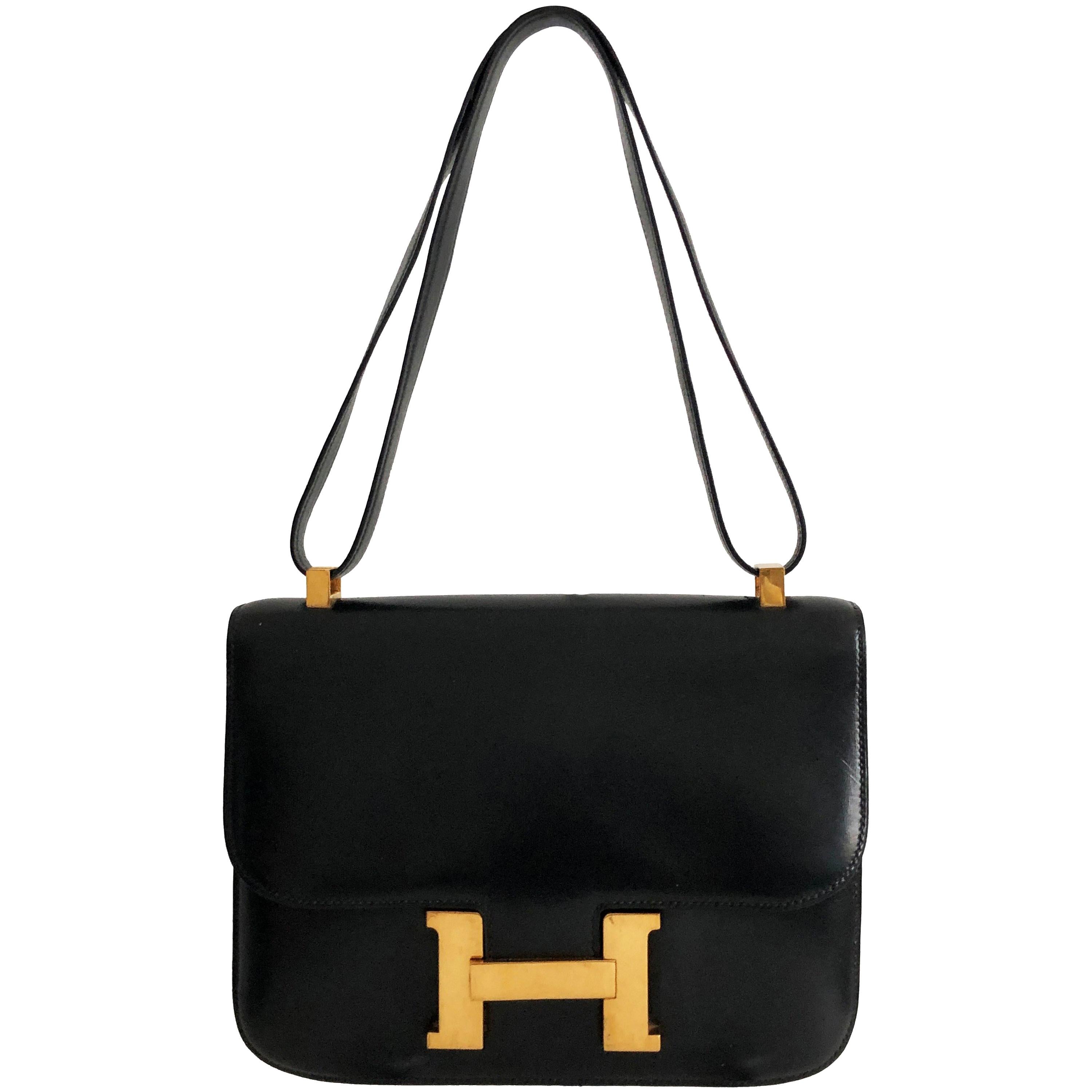 AUTHENTIC HERMES 23CM BLACK BOX LEATHER GHW CONSTANCE HANDBAG