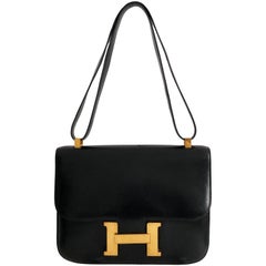 Hermes Constance Bag 23cm Black Box Leather Vintage 80s 