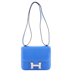 Used Blue Hermes Constance 24 Bleu Izmir Epsom Leather Shoulder Bag  Palladium Hardware Houston,TX