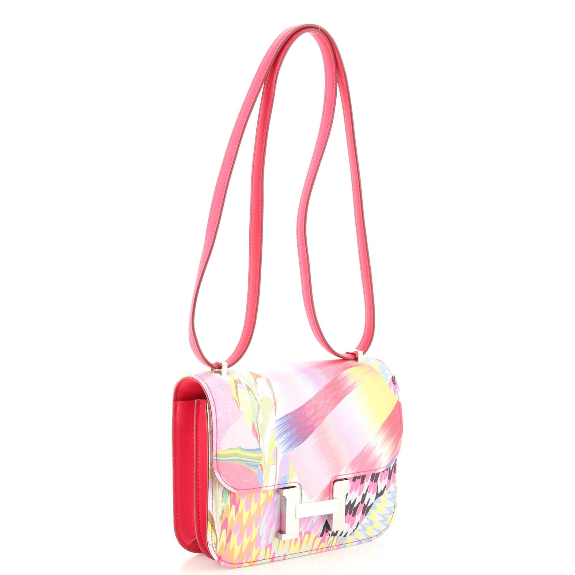 Pink Hermes Constance Bag Limited Edition Marble Printed Silk 18