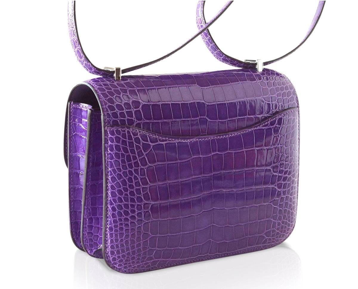 Women's Hermes Constance Bag Rare 18 cm Ultra Violet Alligator Palladium 2die4