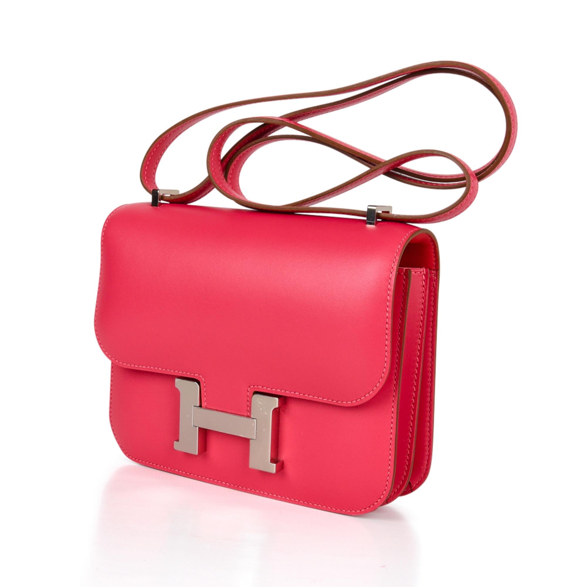 Women's Hermes Constance Bag Rose Lipstick Pink Mini III  Veau Tadelakt  For Sale