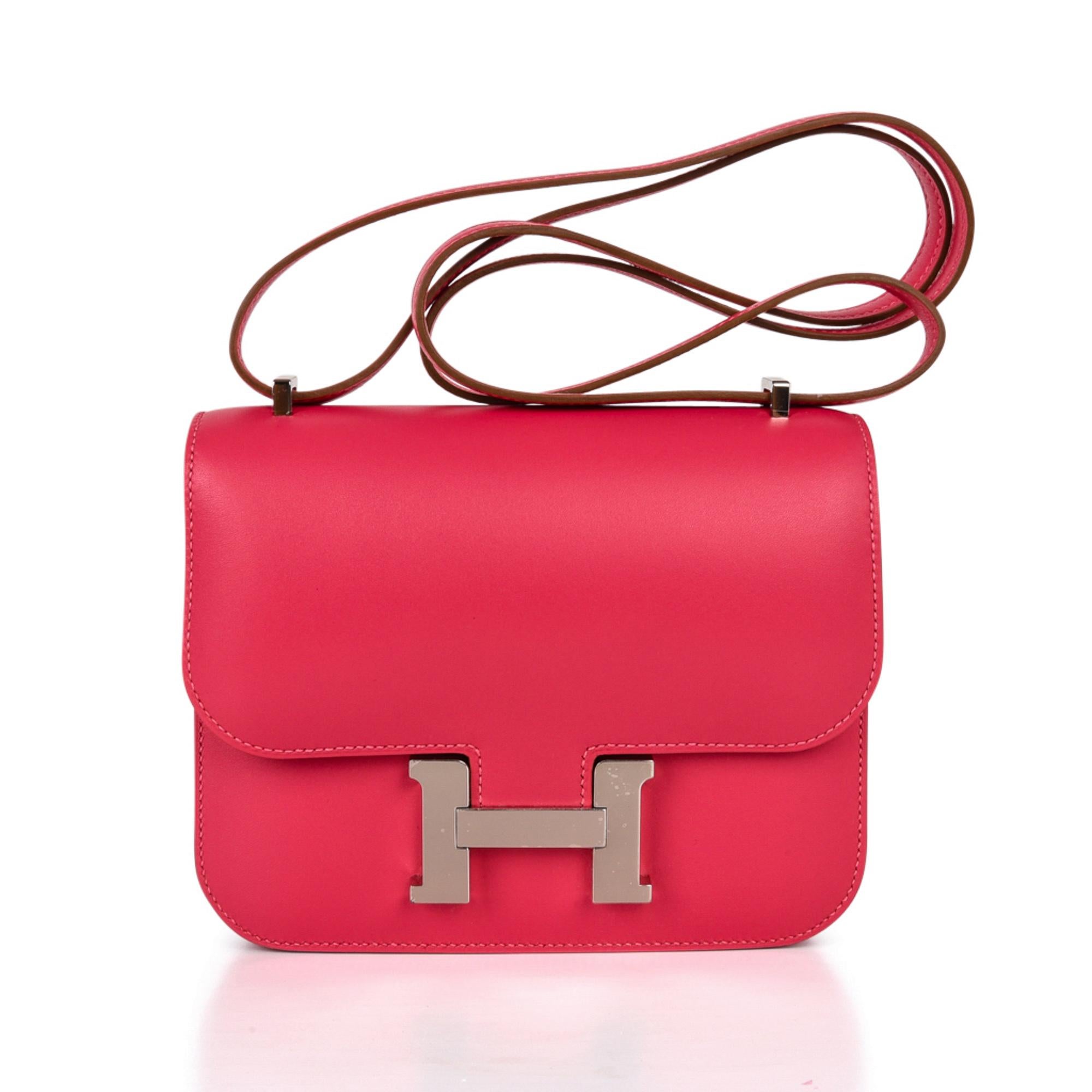 Hermes Constance Bag Rose Lipstick Pink Mini III  Veau Tadelakt  For Sale 2