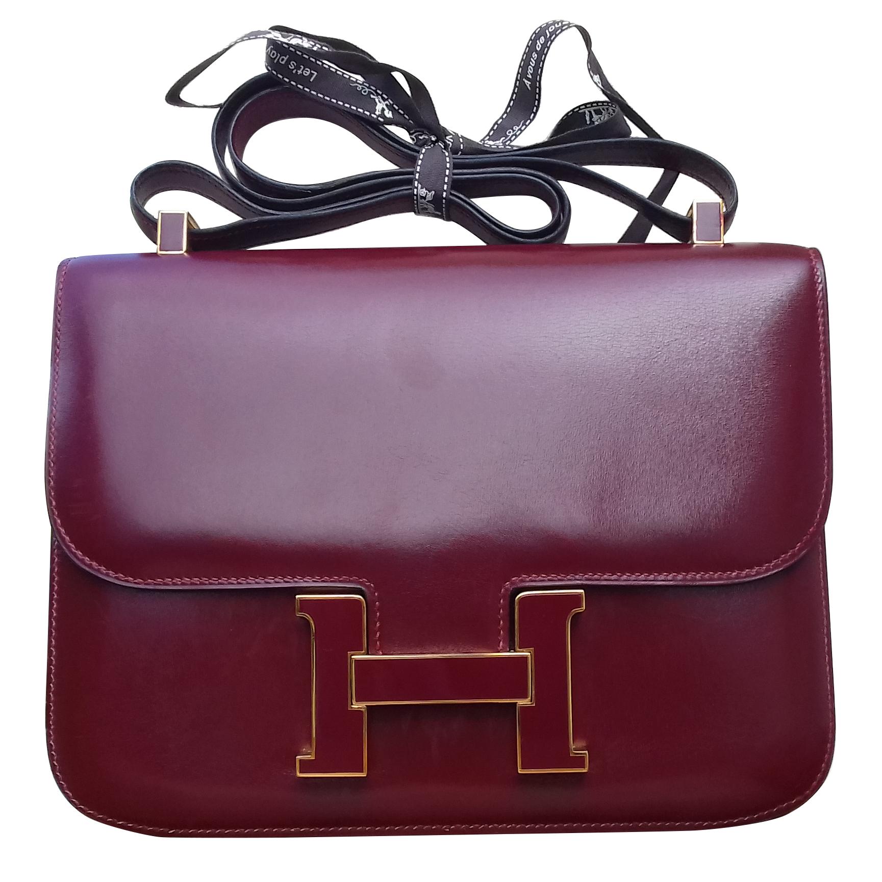 67174 auth HERMES Rouge H burgundy Box leather CONSTANCE 23 Shoulder Bag  VINTAGE