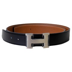 Hermes Constance belt buckle & Reversible leather strap 32 mm Noir Gold