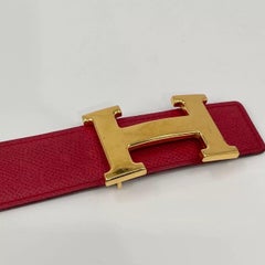 Hermès Constance Belt Red and Gold Leather Gold H Buckle 70