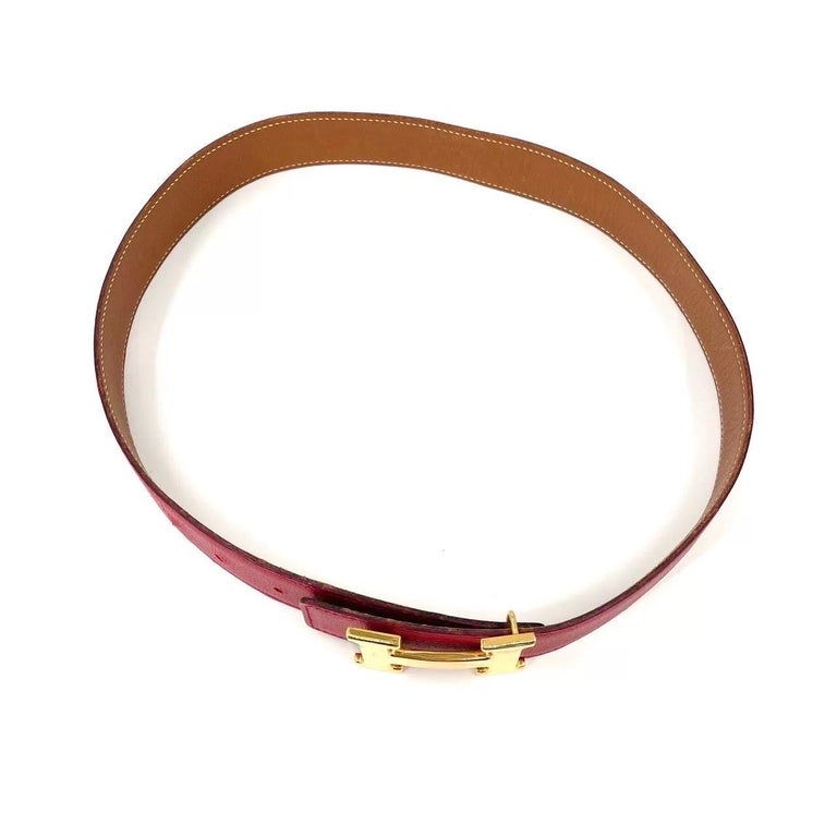 Hermès Constance Belt Red and Gold Leather Gold H Buckle 70  display picture 2