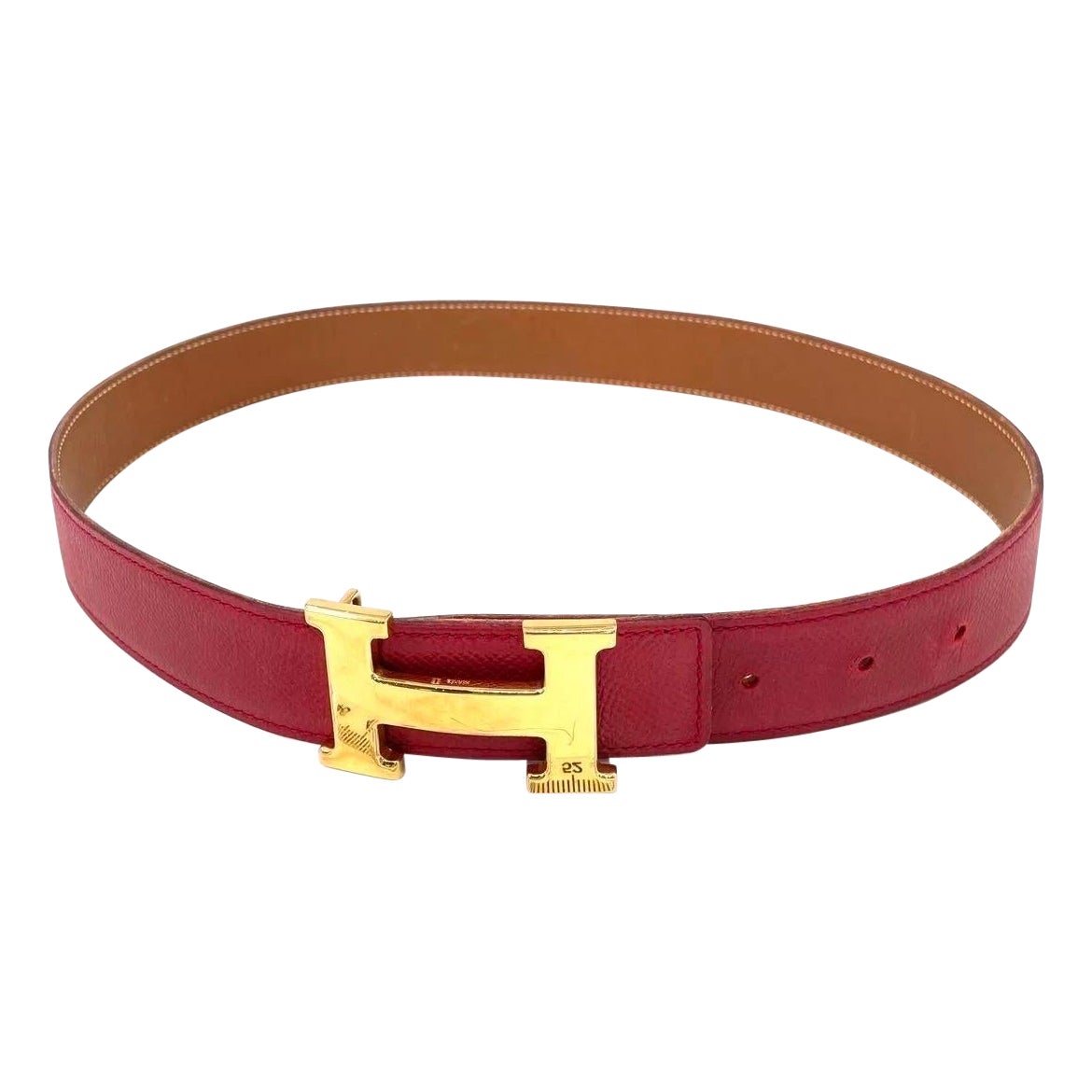 Cinturón Hermès Constance Piel roja y dorada Hebilla H dorada 70 en venta