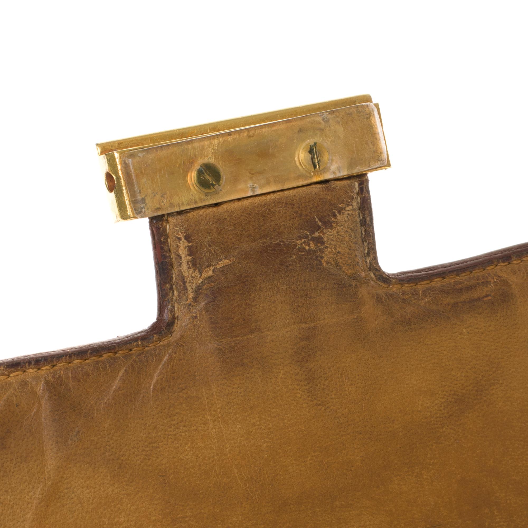 Beige Hermes Constance bi-material shoulder bag in canvas and leather,  GHW