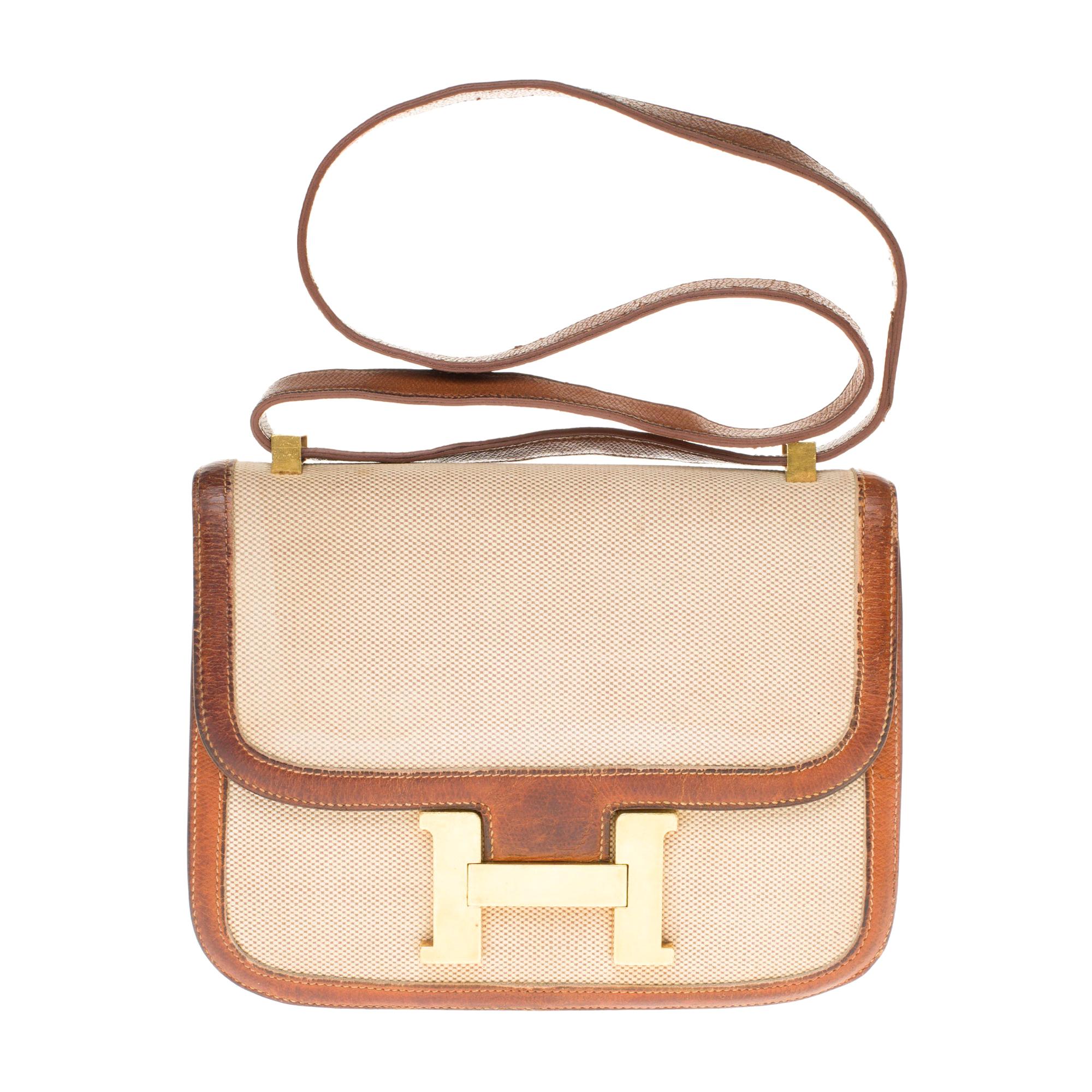 Hermes Constance bi-material shoulder bag in canvas and leather,  GHW