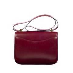 Hermes Constance  Burgundy Box Leather Handbag