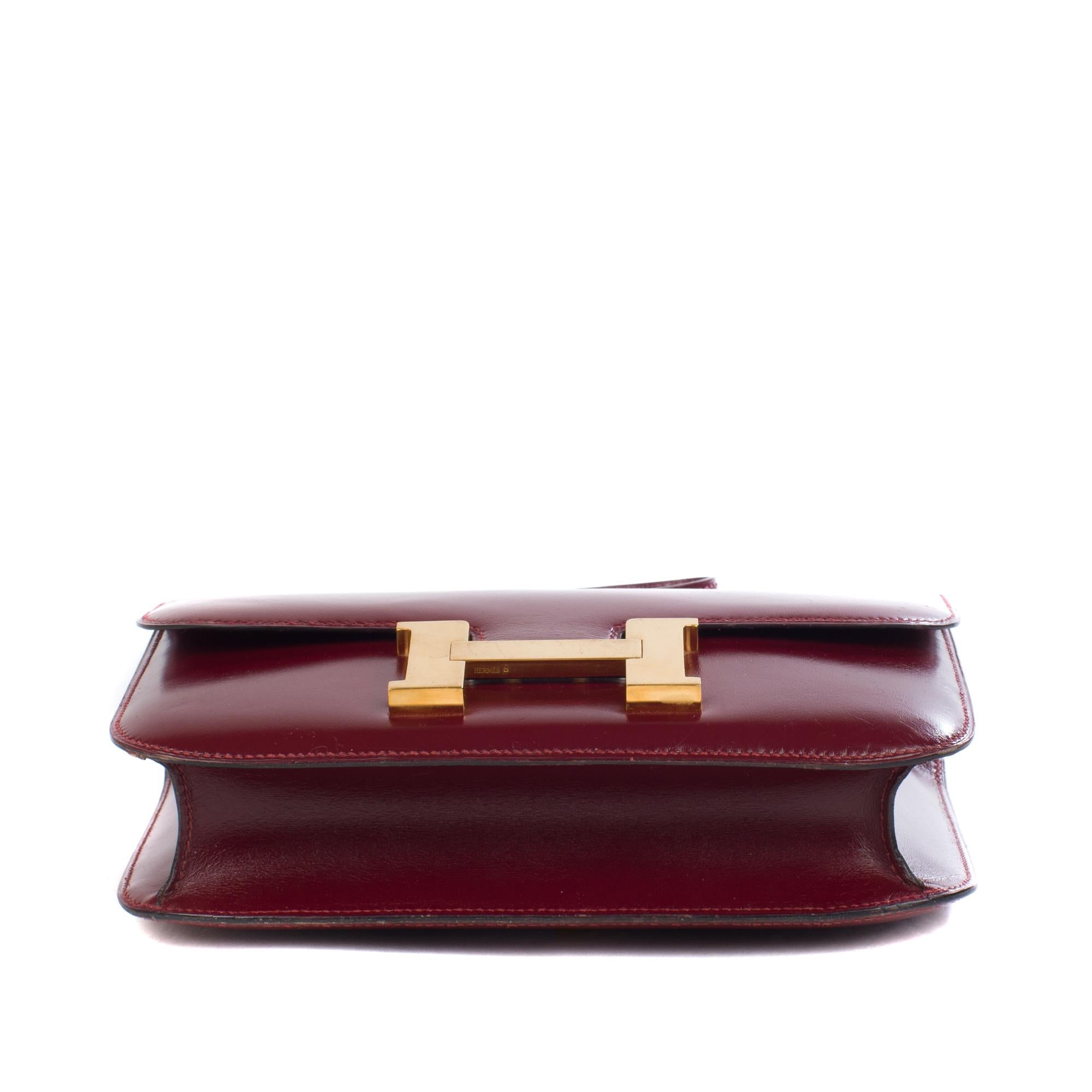 Brown Hermes Constance  Burgundy Box Leather Handbag