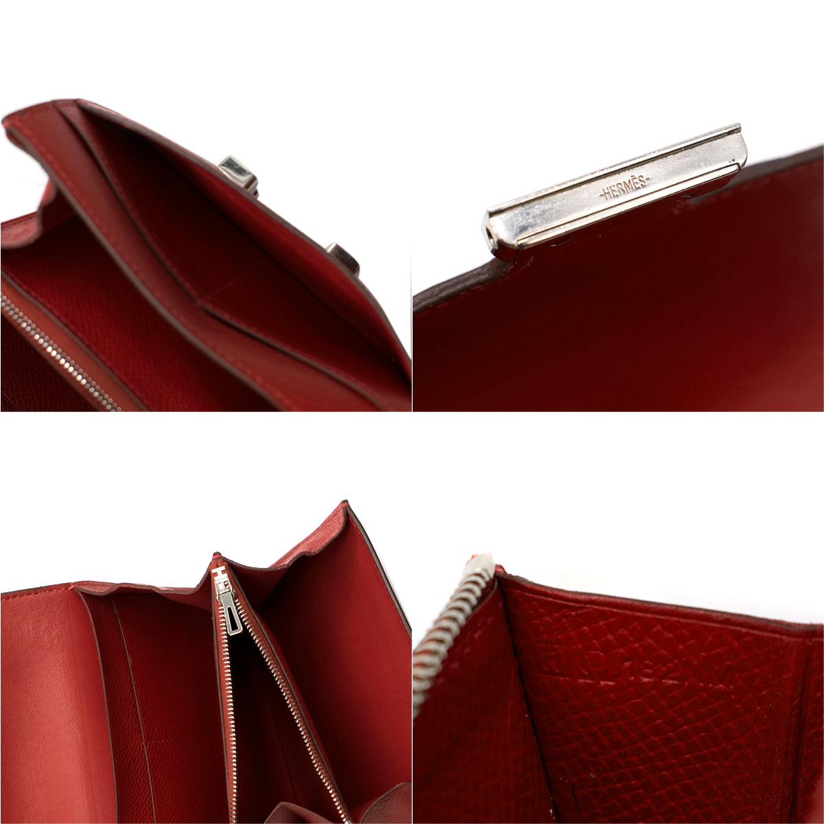 Hermes Constance Compact Rouge Epsom Leather Wallet 4