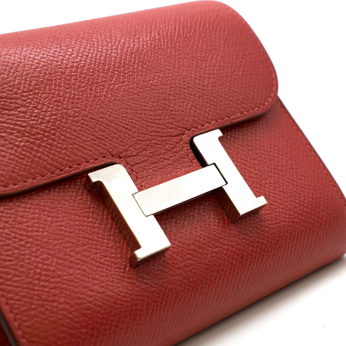 Women's Hermes Constance Compact Rouge Epsom Leather Wallet