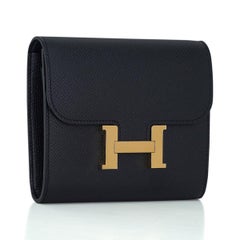 Hermes Constance Compact Wallet Black Epsom Leather Gold Hardware