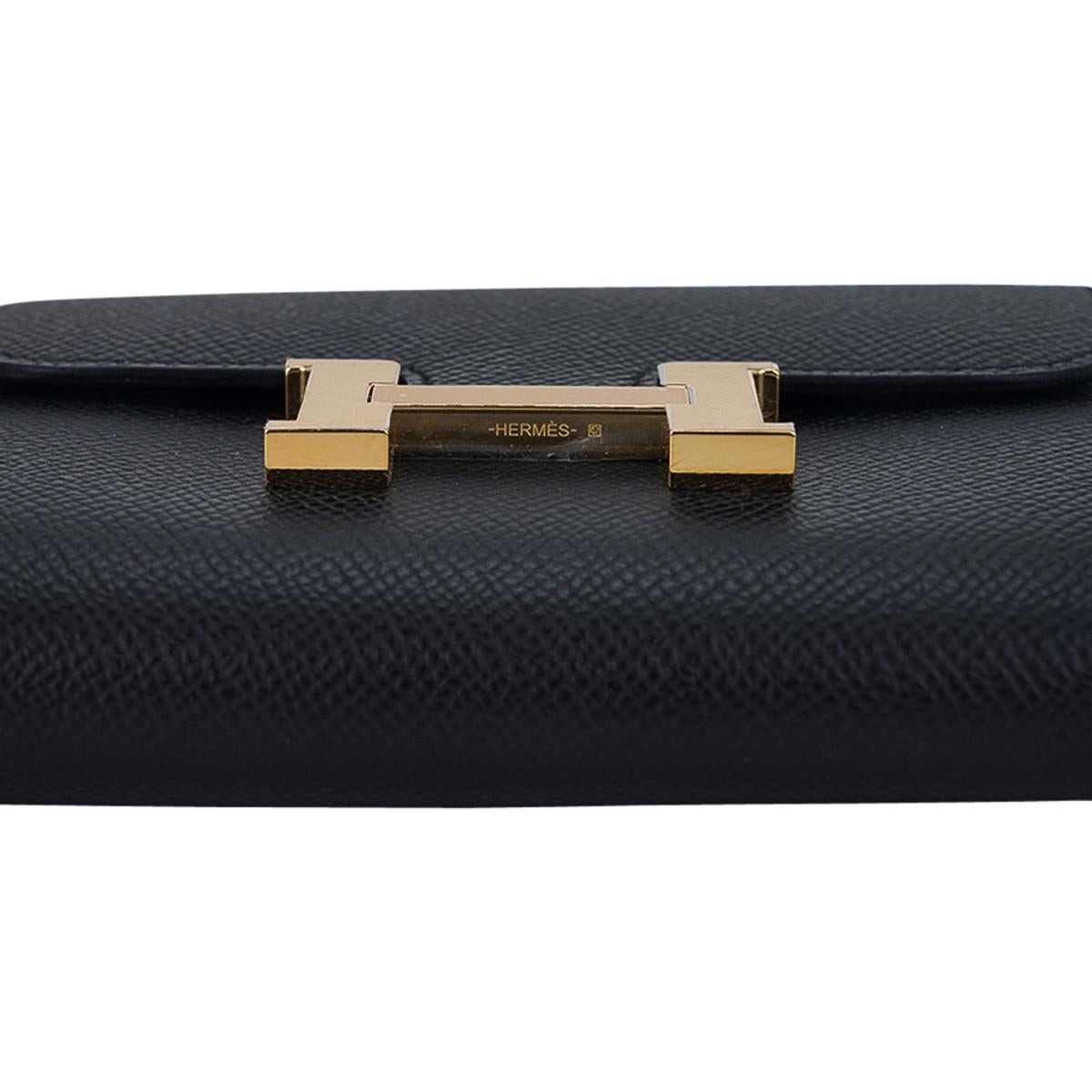Hermes Constance Compact Wallet Black Epsom Leather Gold Hardware In New Condition In Miami, FL