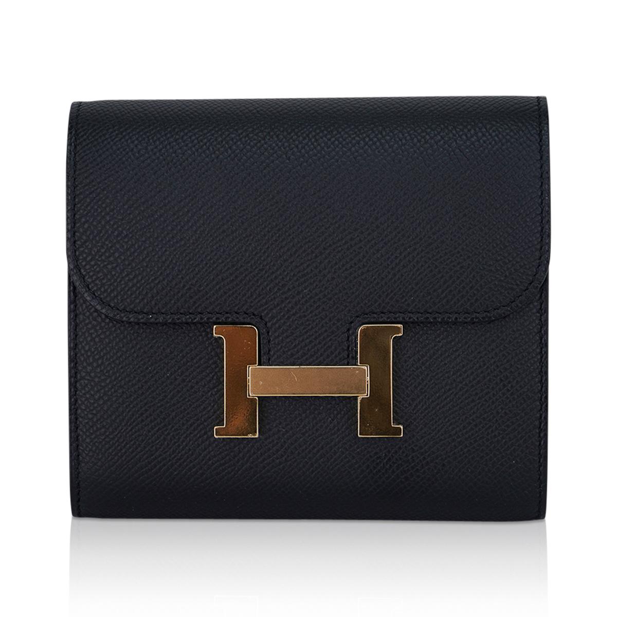 Women's Hermes Constance Compact Wallet Black Epsom Leather Gold Hardware
